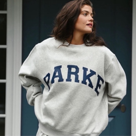 Parke Varsity Crewneck Sweater in Classic Gray + Navy Size L/XL - Picture 1 of 6